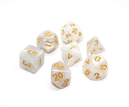 DND Dice Set Pearl White RPG 7-Die Dice Set Fit Dungeons and Dragons(D&D) Pathfinder MTG Role Playing Games Polyhedral Dice with Dice Pouch - color: White