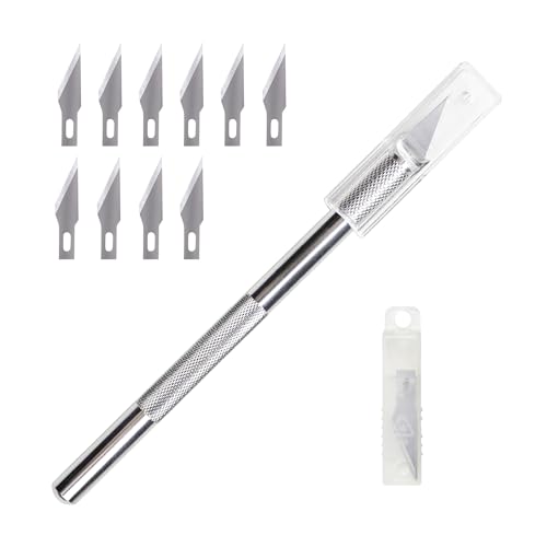 WA Portman Hobby Knife Set – 1pc Precision Craft Knife Set with 10 SK5#11 Steel Exacto Knife Blade – Art Sticker Cutter for Paper, Vinyl, Leather, Wood – Polymer Clay Tool and Craft Supplies - size: 1 Knife 10 Blades