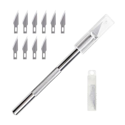 WA Portman Hobby Knife Set – 1pc Precision Craft Knife Set with 10 SK5#11 Steel Exacto Knife Blade – Art Sticker Cutter for Paper, Vinyl, Leather, Wood – Polymer Clay Tool and Craft Supplies - size: 1 Knife 10 Blades