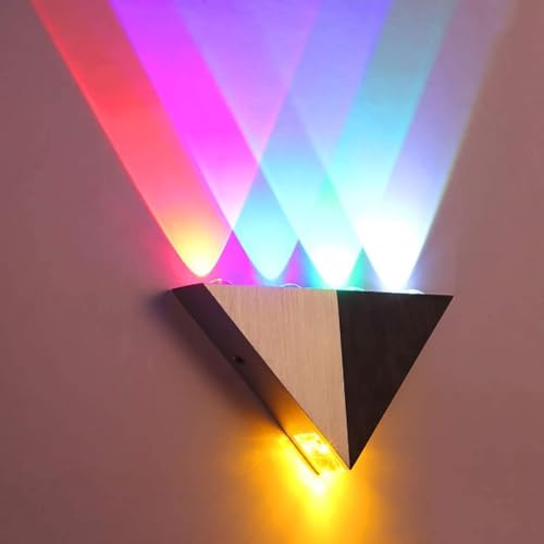 Triangle LED Wall Light | 5W Up Down Wall Sconce Silver & Black Finish | Aluminum Metal Art Decor Wll Lamp for Living Room Gaming Room Theater Hotel Party | Hardwired RGB Spotlights