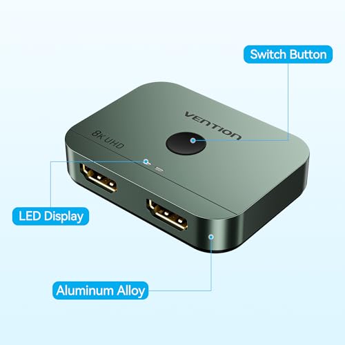 VENTION 8K HDMI Switch, 4K@120Hz HDMI Splitter Switcher, 2 in 1 Out with LED Indicators, Supports HDR, 3D, Dolby, Compatible with Laptops, PC, Xbox Series, PS5/4/3, Blue Ray, Projector - color: Green