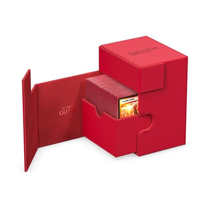 Ultimate Guard Flip'n'Tray 133+, Deck Case for 133 Double-Sleeved TCG Cards + Dice Tray, Red, Independent Magnetic Closure & Microfiber Inner Lining - color: Red, size: 133+