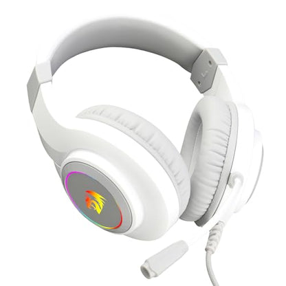 Redragon H260 Hylas Wired Gaming Headset, 50 mm Drivers, Stereo Surround Sound, Noise-Canceling Microphone, Dynamic RGB Backlight, Over-Ear Headphones Works for PC/PS4/XBOX ONE/NS, White
