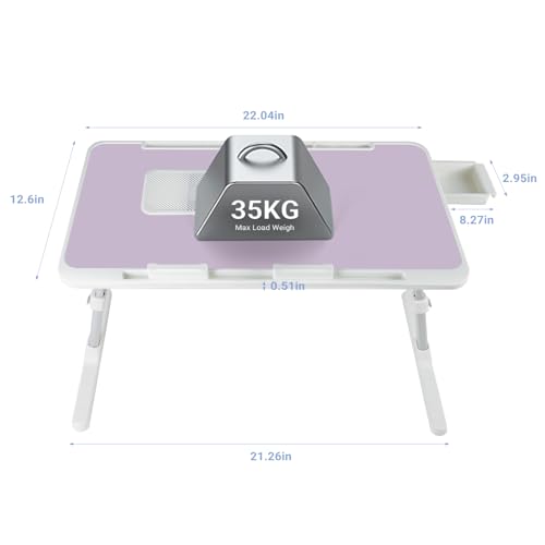 Adjustable Laptop Lap Desk with Cooling Fan USB Light for Adults 56x32cm,Purple - color: Purple+holder,56x32cm