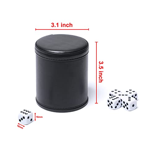 Leatherette Dice Cup Set Red Felt Lined Shaker with 6 Dot Dices for Yahtzee Farkle Bar Party Dice Games-5 Pack - color: Red