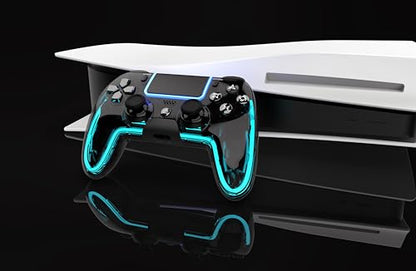 BETMI Wireless Controller for PS5, Pro/Slim/MAC/Steam Deck/PC, Hall Effect Joystick, Dual Vibration/Macro/Turbo, 3.5mm Jack, 6-Axis, Mute Key, LED Gamepad with Speaker (4 Lighting Effects, 9 Light Colors) - color: Transparent Black
