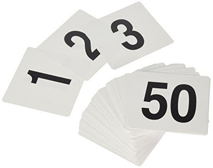 New Star Foodservice 23176 1 to 50-Double Side Plastic Table Numbers, 4 by 4 Black on, White (Pack of 2) - size: 4 x 4 inches (Pack of 2), style: White (1-50)