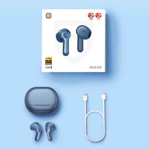SoundPEATS Air6 HS Wireless Earbuds, Bluetooth 6.0, LDAC Hi-Res Audio for HiFi Sound, 13mm Dynamic Driver, Total 45H, Quick Charging, IPX5 Resistant, Comfortable Fit, ENC Noise Canceling, App, Blue - color: Blue
