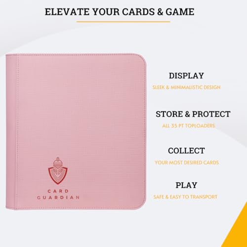Card Guardian - Toploader 4 Pocket Premium Binder with Zipper for 160 Cards - Side Loaded Pockets - Compatible with Sports and Trading Cards TCG (Pink) - color: Pink