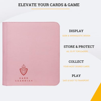 Card Guardian - Toploader 4 Pocket Premium Binder with Zipper for 160 Cards - Side Loaded Pockets - Compatible with Sports and Trading Cards TCG (Pink) - color: Pink