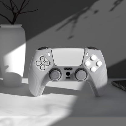 eXtremeRate PlayVital Samurai Edition Clear White Anti-Slip Controller Silicone Skin for ps5, Ergonomic Soft Rubber Protective Case for ps5 Controller with Clear White Thumb Stick Caps - color: Clear White