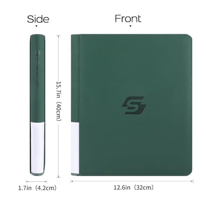 Snekdy Top loader Binder, 9 Pockets Top Loader，Holds 360 Top Loaders cards, Card binder with Sleeves for card in 3 x 4 inch color smooth Zipper PU Leather (Green) - color: Green