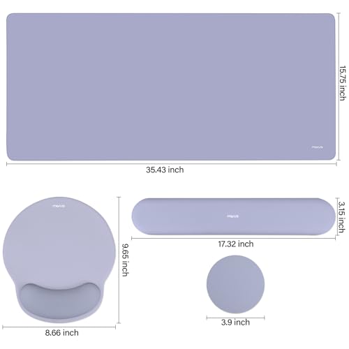 MOSISO Wrist Rest for Mouse Pad Set, Large Gaming Deskpad, Lavender Gray | Circle Curved Mousepad&Keyboard Wrist Rest&Coaster, Ergonomic Non-Slip Mousepad&Easy Typing Pad with Silicone Lining - color: Lavender Gray