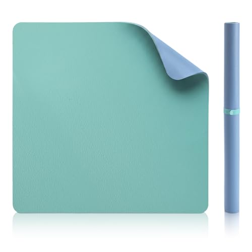 Drydiet Vegan Leather Mahjong Game Mat 31.5 x 31.5 Inch Reversible Anti Slip Noise Reducing Waterproof Mahjong Mat for Table, Poker, Board Games, Dominoes and Card Game(Mint Green and Dusty Blue)
