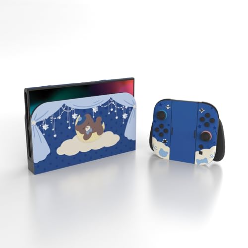 PlayVital for Nintendo Switch 2 Skin Full Set (2-Pack) - Protective Vinyl Decal Stickers for Switch 2 Console, Handle Grips & Dock | No Residue, Anti-Scratch - Good Night Bear Midnight Blue - color: Good Night Bear Midnight Blue