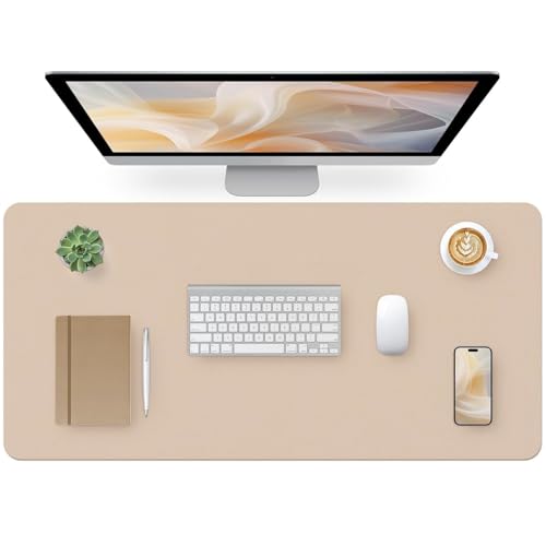 Bloss Leather Desk Pad, Mouse Pad, Non-Slip Desk Protector Mat, Leather Desk Blotter, Computer Desk Pad, Waterproof Desk Mat for Home Office and Decor - Beige (35.4×17Inches) - color: Beige, size: 35.4" x 17"