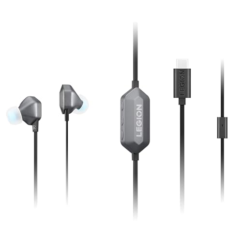 Lenovo Legion RGB Gaming in-Ear Headphones with USB-C E510-7.1 Surround Sound, Hi-Res Audio, in-Line Controller with RGB Lights - Compatible with PC, Tablet, Phone