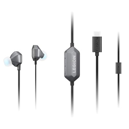Lenovo Legion RGB Gaming in-Ear Headphones with USB-C E510-7.1 Surround Sound, Hi-Res Audio, in-Line Controller with RGB Lights - Compatible with PC, Tablet, Phone
