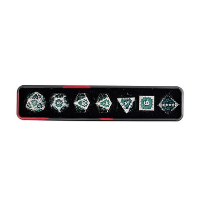 UDIXI Metal DND Dice Set, Metal Dice Set D&D for Tabletop Games (Green) | 7-Pieces, Dragon Carved, Chain-edge Design, Metal Gift Box, DM Gift, for Dungeons and Dragons Role Playing Games - color: Chain Frame-silver Green
