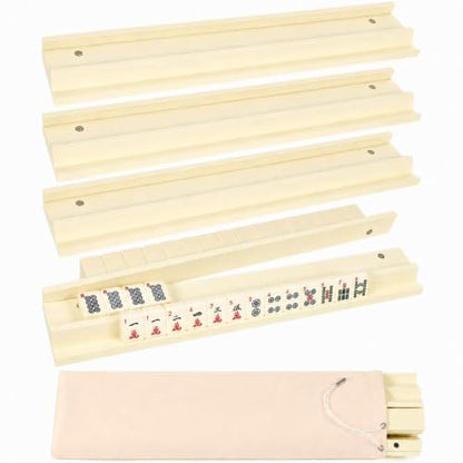 5Pcs Mahjong Racks with Pushers Wooden American Mahjong Tile Pushers and Racks Set with Mah Jong Rack Drawstring Bag Mah Jong Accessories for Players Gifts Home Game Night Party Supplies (Soft White) - color: Soft White