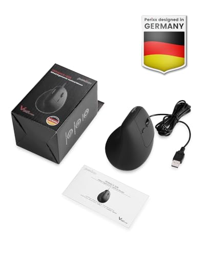 Perixx PERIMICE-508II Wired Vertical Ergonomic Mouse - 6 Buttons, Adjustable DPI 1000/1600/3200/6400, Optical Sensor, USB Plug and Play, Right-Handed, Black - style: Wired