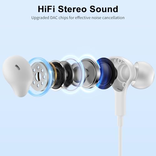 USB Earbuds with Microphone for PC Laptop,Wired USBA Headset with Mic in Ear Buds Noise Isolating Light Laptop Earphones Headphones for Dell HP Surface Computer Office Zoom Work Gaming School,White - color: White