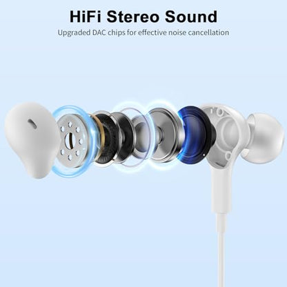 USB Earbuds with Microphone for PC Laptop,Wired USBA Headset with Mic in Ear Buds Noise Isolating Light Laptop Earphones Headphones for Dell HP Surface Computer Office Zoom Work Gaming School,White - color: White