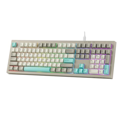 MechLands Aula S102 Membrane Gaming Keyboard with Number Pad, 100% Full Size Layout, USB-C Wired, RGB Backlit, Creamy Silicone Structure, Silent Keyboard for PC Game/Office (Grey) - color: Grey