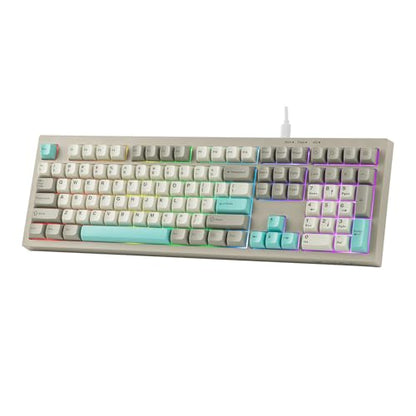 MechLands Aula S102 Membrane Gaming Keyboard with Number Pad, 100% Full Size Layout, USB-C Wired, RGB Backlit, Creamy Silicone Structure, Silent Keyboard for PC Game/Office (Grey) - color: Grey