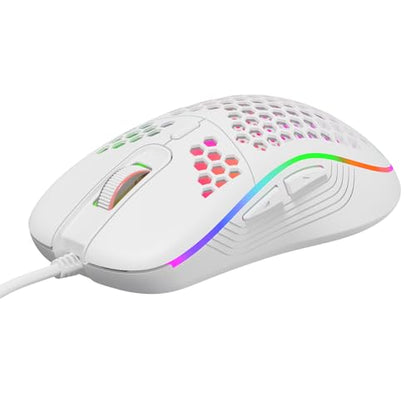 DC G40U Wired Gaming Mouse, RGB Honeycomb Ergonomic Design, 4 DPI Levels (1200/2400/4800/7200), Optical Sensor, Plug and Play, Compatible with PC, Mac, Tablet (White) - color: White
