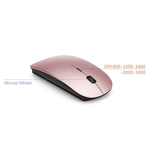 Wireless Keyboard and Mouse Ultra Slim Combo, TopMate 2.4G Silent Compact USB 2400DPI Mouse and Scissor Switch Keyboard Set with Cover, Batteries Included, for PC/Laptop/Windows/Mac - Rose Gold Black - color: Rose Gold Black