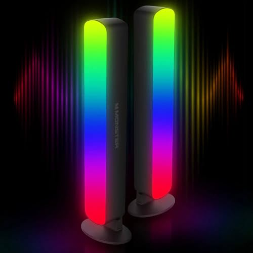 Monster Smart LED Light Bars 2 Pack, RGB+IC Multi-Color Razor Chroma TV & Gaming Wi-Fi Light Bars, Dimmable, Sound Reactive, Multi Position, App & Voice Control, Works with Alexa, Google Home, Siri