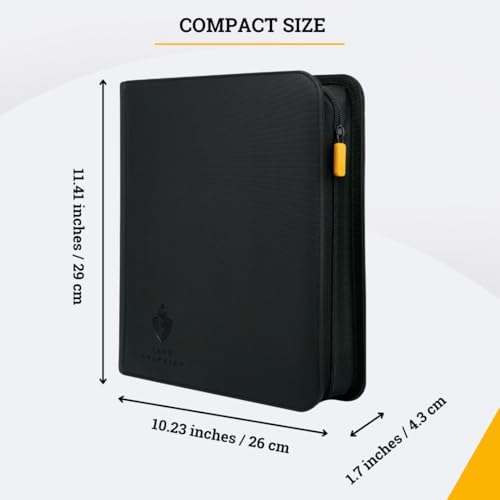 Card Guardian - Toploader binder 4 Pocket top loader binder with Zipper for 160 Cards - Side Loaded Pockets - Compatible with Sports and Trading Cards TCG (Black) | Fits 160 Cards, Side Loaded Pockets, Compatible with Sports and Trading Cards, TCG Binder