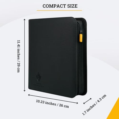 Card Guardian - Toploader binder 4 Pocket top loader binder with Zipper for 160 Cards - Side Loaded Pockets - Compatible with Sports and Trading Cards TCG (Black) | Fits 160 Cards, Side Loaded Pockets, Compatible with Sports and Trading Cards, TCG Binder