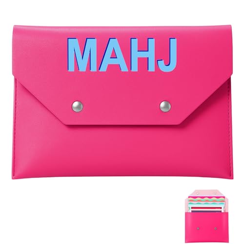 Leather Mahjong Card Clutch Holder Pouch for Cards Mahjong Accessories Protective Cover Case with Secure Closure Gift for Lover Playing Game Night(9.5x6.8 Inch,Hot Pink) - color: Hot Pink, size: 9.5x6.8 Inch, style: Solid Color