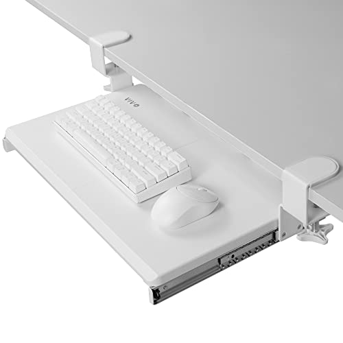 VIVO Small Keyboard Tray, Under Desk Pull Out with Extra Sturdy C Clamp Mount System, 20 (26 Including Clamps) x 11 inch Slide-Out Computer Platform Drawer, White, MOUNT-KB05ES-W | Keyboard Tray for Typing, Slide Out Platform, Extra Sturdy C-Clamp Mount S