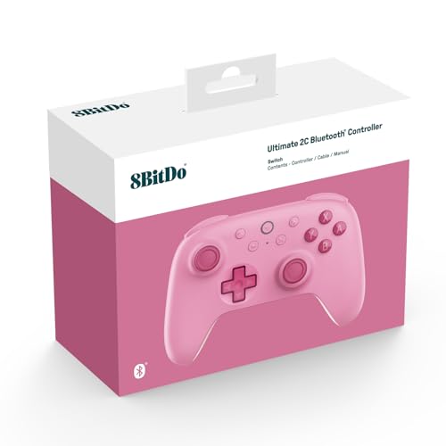 8Bitdo Ultimate 2C Bluetooth Controller for Switch/Switch 2 (Pink) | Hall Effect Joystick Update, Remappable L4/R4 Bumpers, 6-axis Motion Control, Rumble Vibration and Turbo Function - color: Pink
