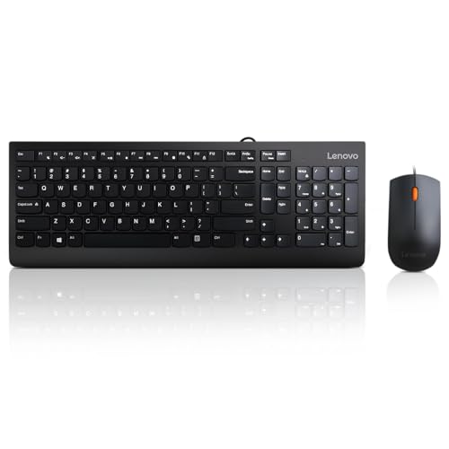 Lenovo 300 USB Combo, Full-Size Wired Keyboard & Mouse, Ergonomic, Left or Right Hand Mouse, Optical Mouse, GX30M39606, Black - style: Keyboard + Mouse