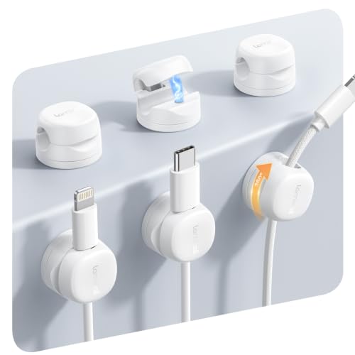 Lamicall 6 Pack Magnetic Cable Clips, 360° Rotating Cord Organizer Cable Management, No Residue Adhesive Phone Charger Cord Holder for Desk Nightstand Wall Car, Office Home Dorm Room Accessories - color: Snow White - Rotatable