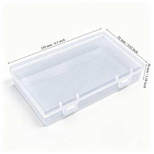 6 Pieces Rectangular Empty Mini Clear Plastic Organizer Box | 155 x 92 x 30 mm, Hinged Lids, For Small Items, Craft Projects - size: 155 x 92 x 30 mm