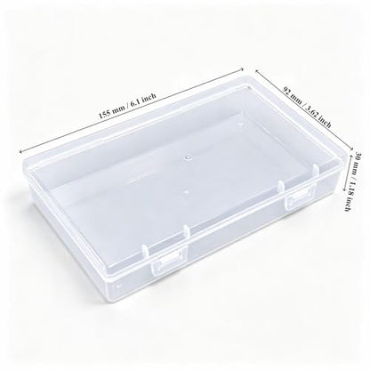 6 Pieces Rectangular Empty Mini Clear Plastic Organizer Box | 155 x 92 x 30 mm, Hinged Lids, For Small Items, Craft Projects - size: 155 x 92 x 30 mm