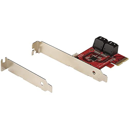 StarTech 4-Port SATA III 6Gbps PCIe Card, Non-RAID (4P6G-PCIE-SATA-CARD) | PCI Express to SATA converter, Stacked SATA connectors, X2 slot, Full/low-profile, NCQ, Port Multiplier, HDD/SSD