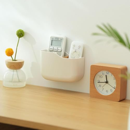 SUNFICON Adhesive Remote Control Holder Wall Mount Media Player Controller Holder Universal TV Remote Organizer Caddy Box Tray Easy Phone Charging Home Office Desk Nightstand White - color: White