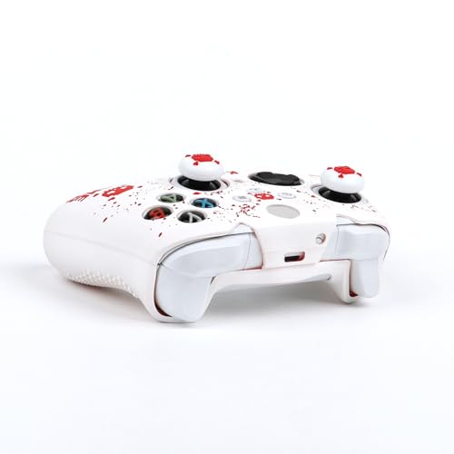 Pixelated Skull Controller Skin Compatible with Xbox Series X Wireless Controller, RALAN Protector Case， Customised Thumb Grips Cap - color: Pixelated Skull White Red