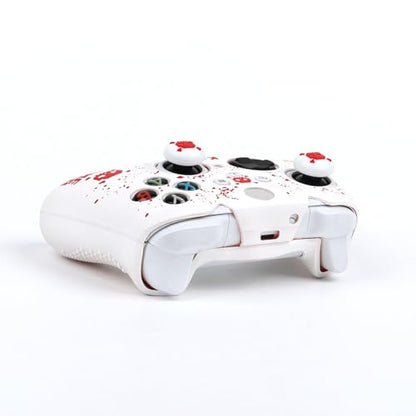 Pixelated Skull Controller Skin Compatible with Xbox Series X Wireless Controller, RALAN Protector Case， Customised Thumb Grips Cap - color: Pixelated Skull White Red