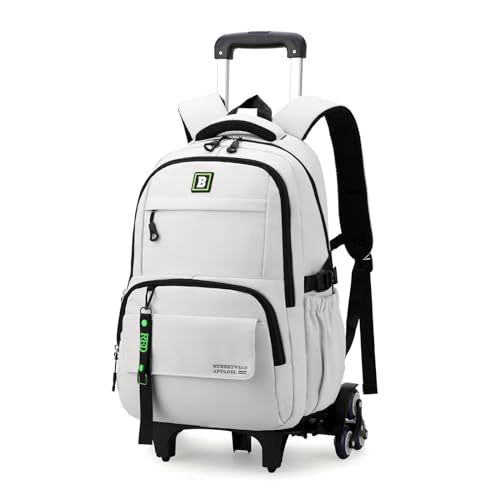 Rolling Backpack for Boys Kids Teens Elementary Wheeled School Bag with Wheels Trolley - color: Light Gray 6 Wheels, size: 6 Wheels