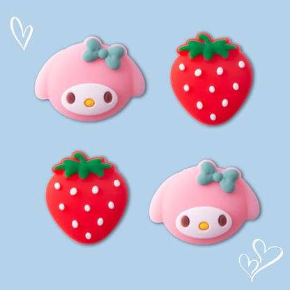 PERFECTSIGHT Cute Thumb Grip Caps for Switch 2 2025, PlayStation 4/5, PS5, PS4, Xbox Series X/S, Xbox One, Switch Pro Controller, 4PCS Kawaii Soft Rubber Analog Thumbsticks Joystick Cover, Strawberry - color: Strawberry