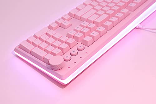 i-rocks K71M RGB Mechanical Gaming Keyboard with Media Control Knob, Switches (Brown), 107 Keys w/Full NKRO, PBT Keycaps, Multimedia Hotkeys, Detachable USB-C Cable and Onboard Storage, Pink - color: Pink, size: Switches (Brown)