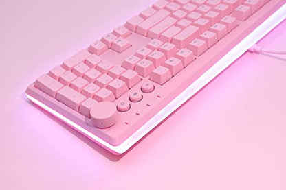 i-rocks K71M RGB Mechanical Gaming Keyboard with Media Control Knob, Switches (Brown), 107 Keys w/Full NKRO, PBT Keycaps, Multimedia Hotkeys, Detachable USB-C Cable and Onboard Storage, Pink - color: Pink, size: Switches (Brown)