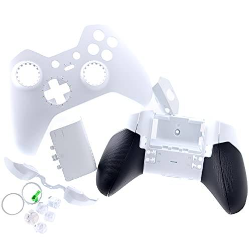 Deal4GO Shell Housing Set w/Rubber Grips LB RB Bumper ABXY Buttons Battery Cover Replacement for Xbox One Elite Controller White Special Edition